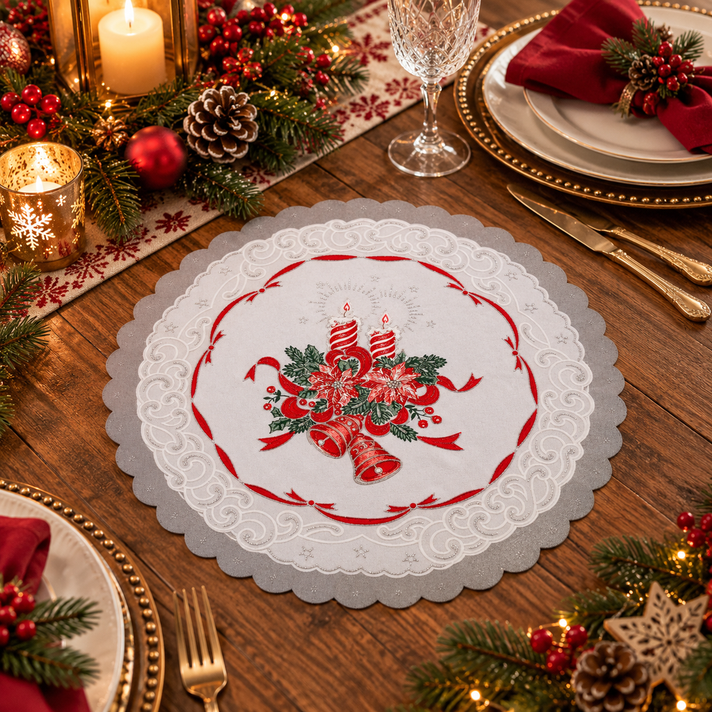 Polish Two-Toned Christmas Round Table Doily 14"x 14"