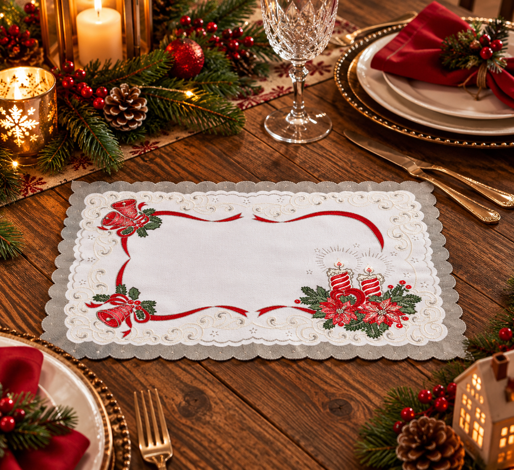 Polish Two-Toned Christmas Table Rectangular Doily 13"x19"