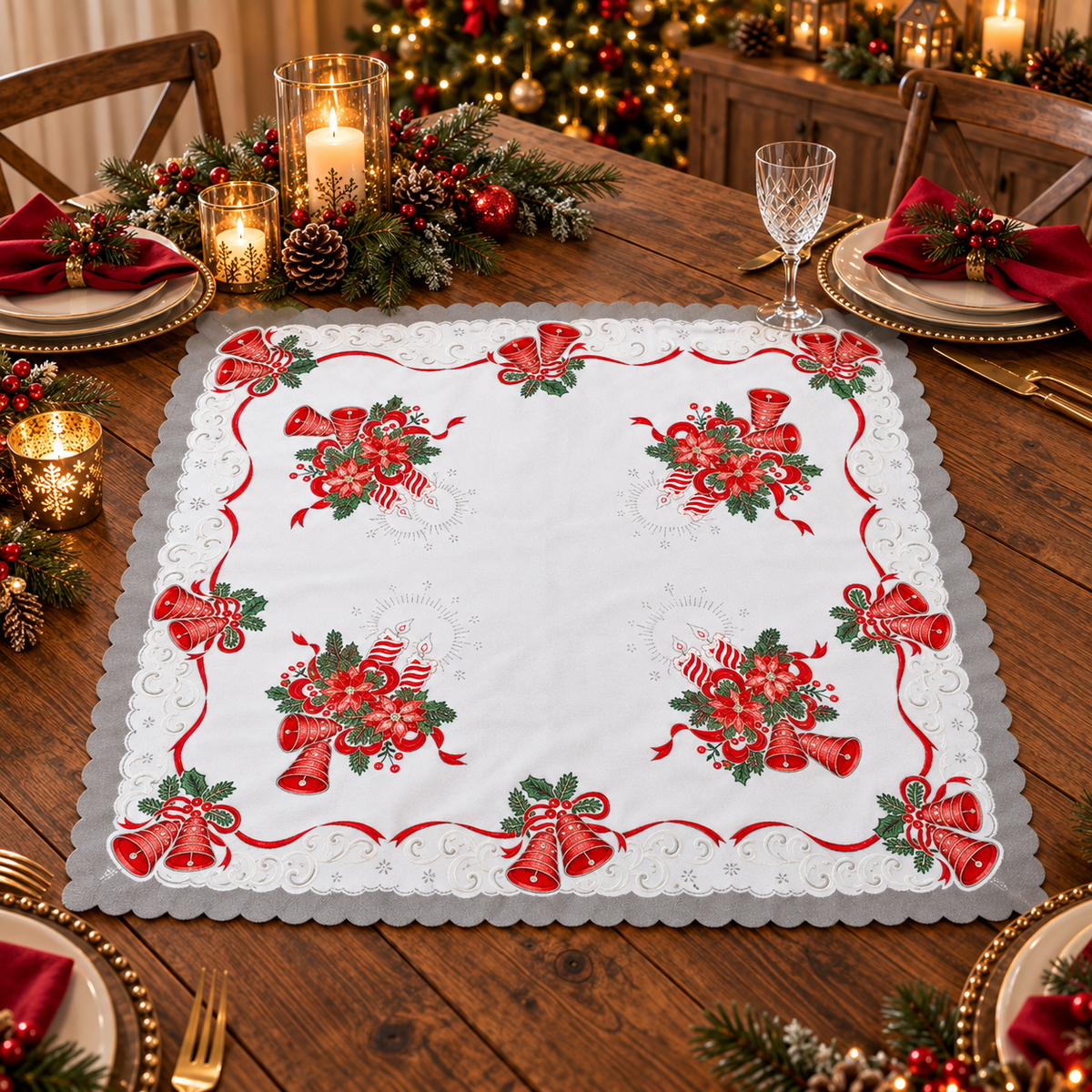 Polish Two-Toned Christmas Table Square Topper 33.5"x 33.5"