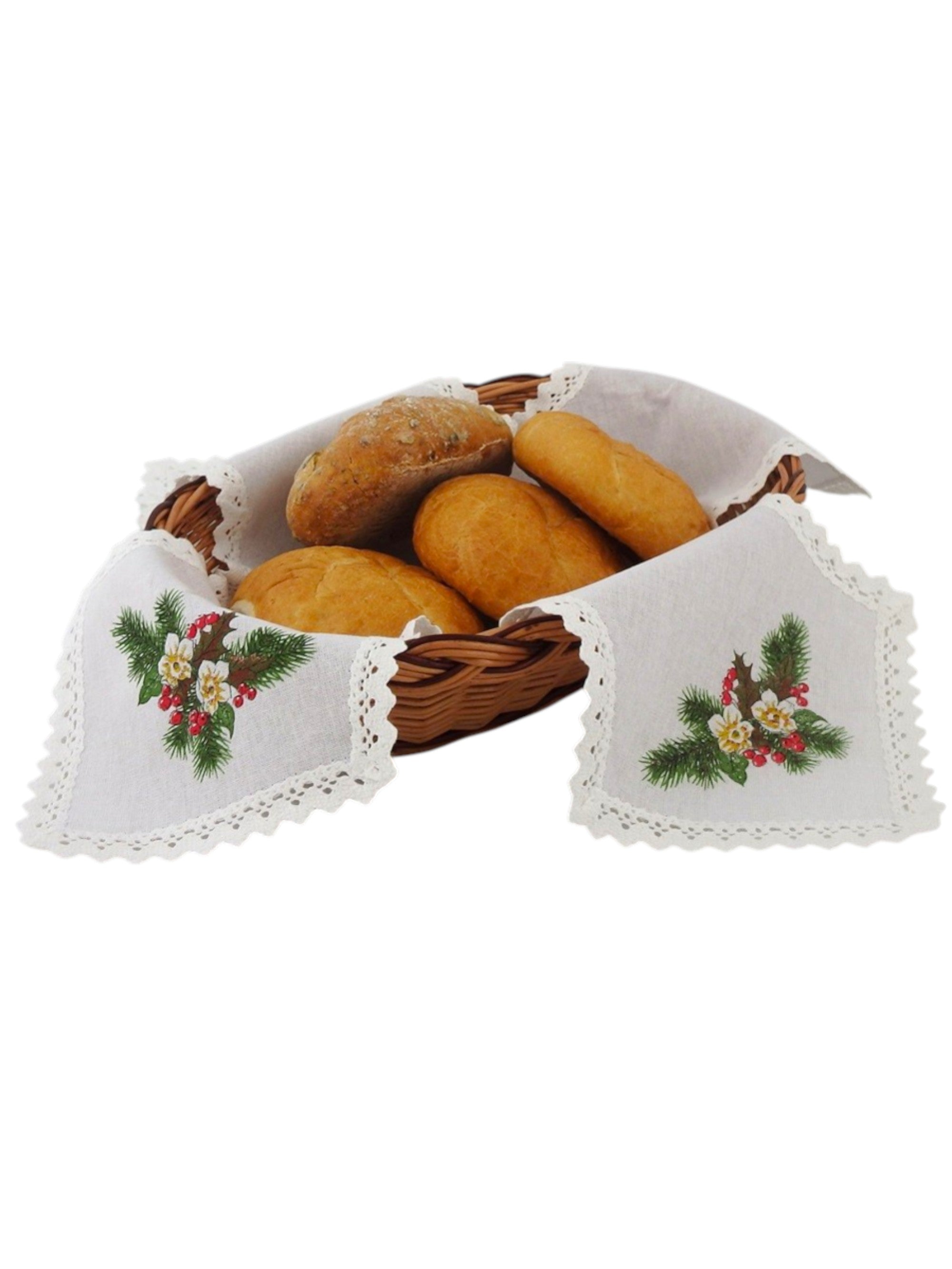 Polish Christmas Mistletoe Flowers Bread Basket Liner Bun Warmer Doily