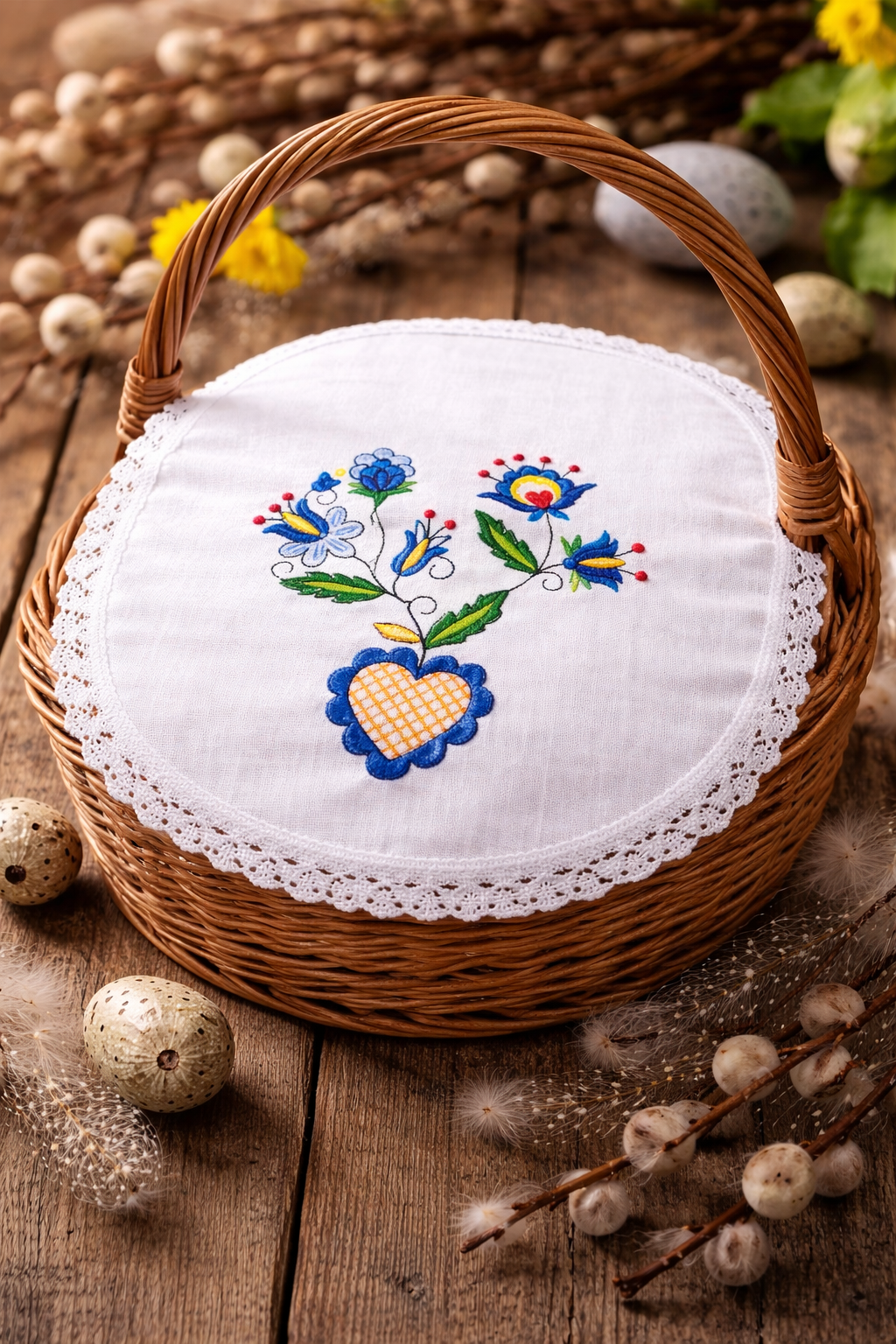 Polish Kashubian Folk Art Embroidered Easter Basket Doily Cover