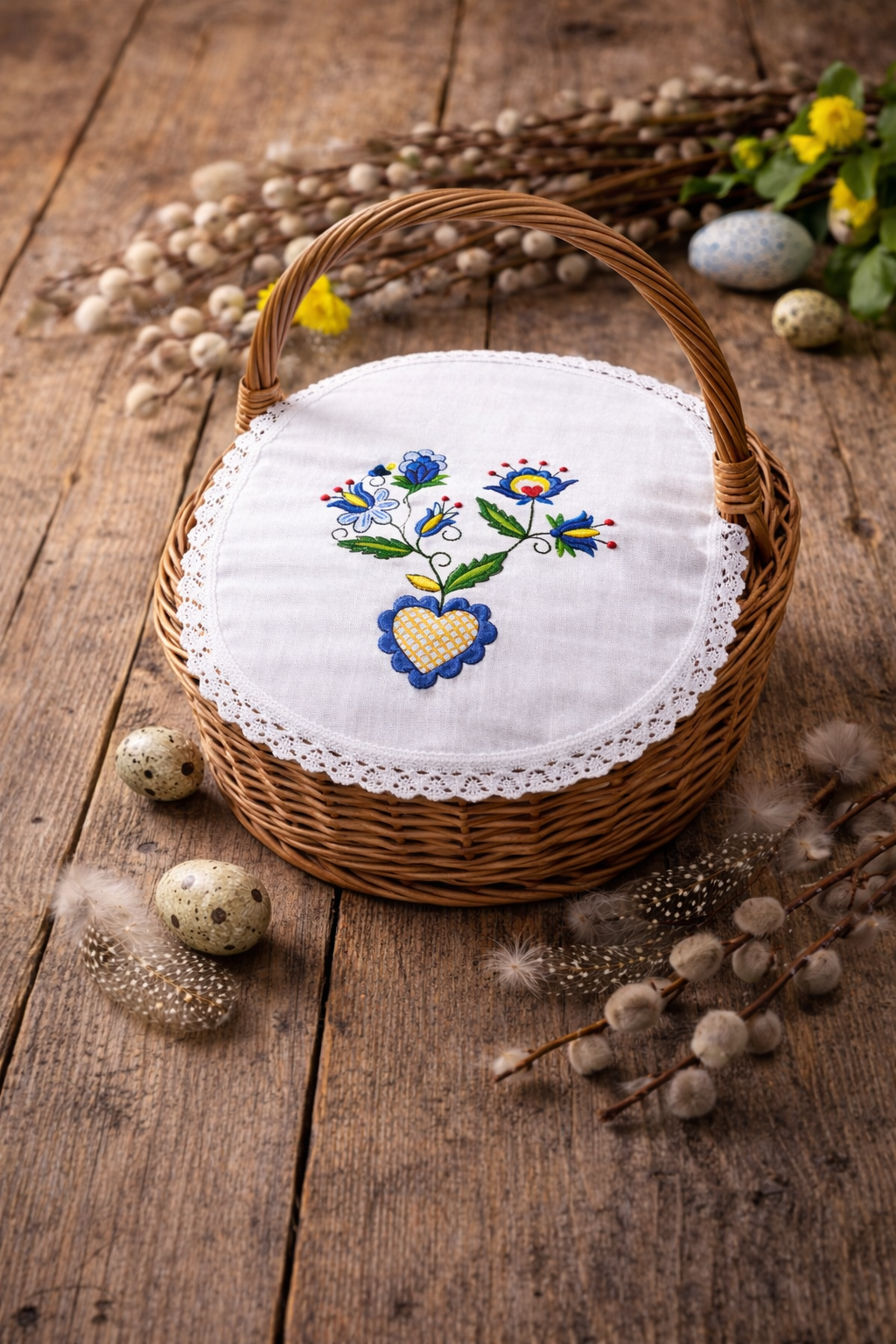 Polish Kashubian Folk Art Embroidered Easter Basket Doily Cover