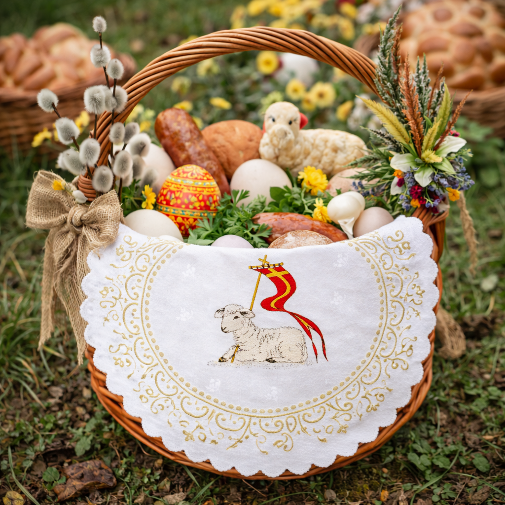 Polish Traditional Easter Lamb Doily Basket Cover