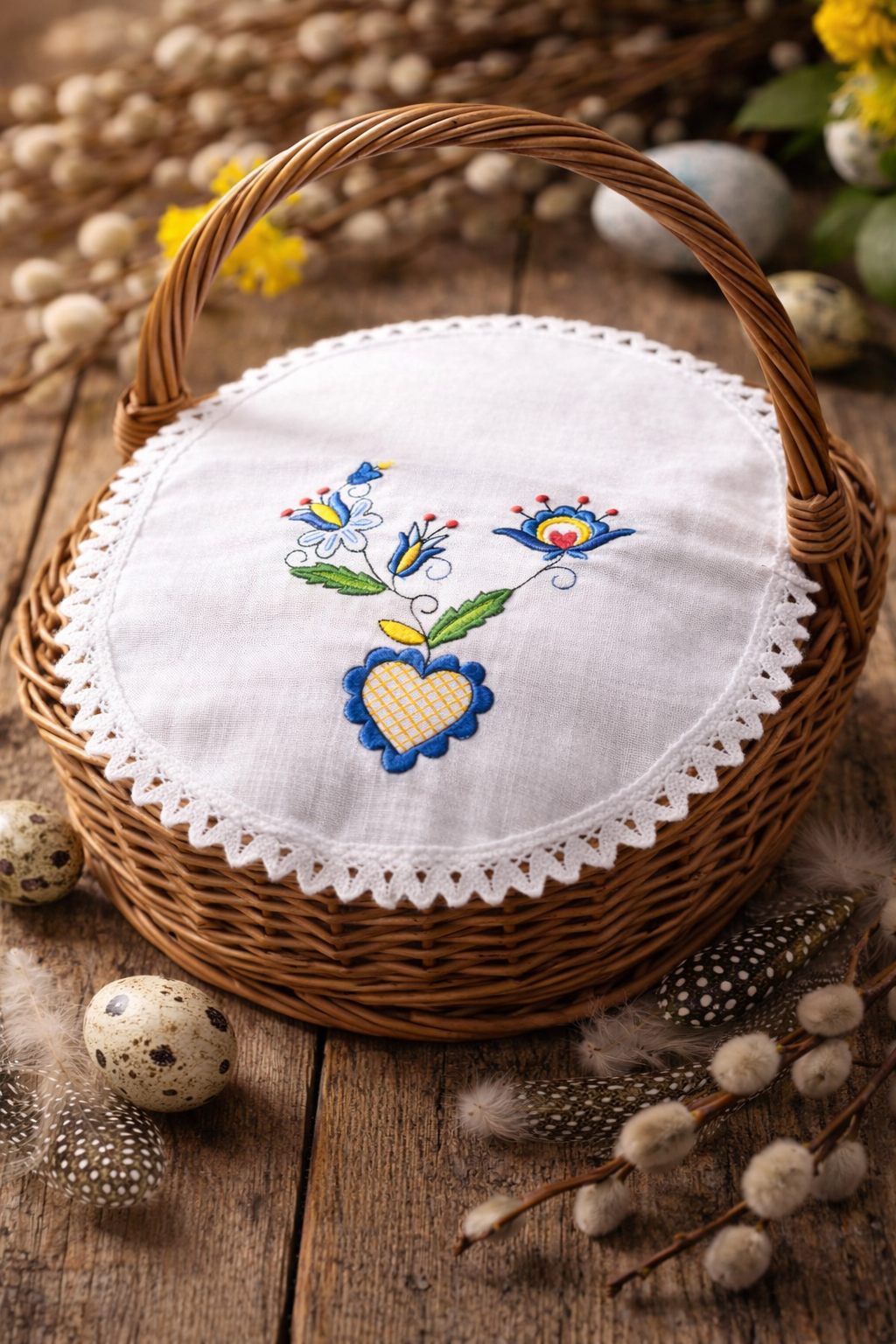 Polish Kashubian Folk Art Embroidered Easter Basket Doily Cover