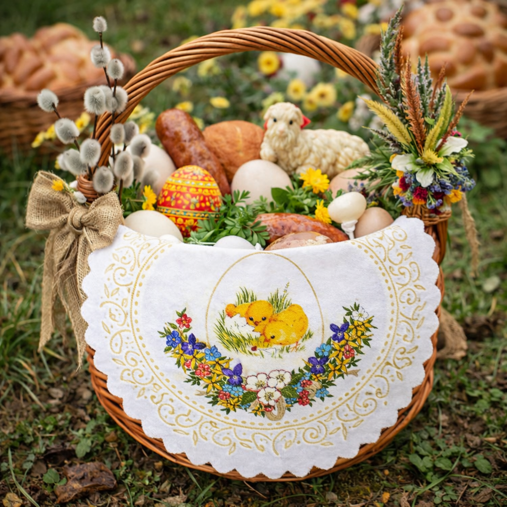 Polish Traditional Easter Chicks Doily Basket Cover