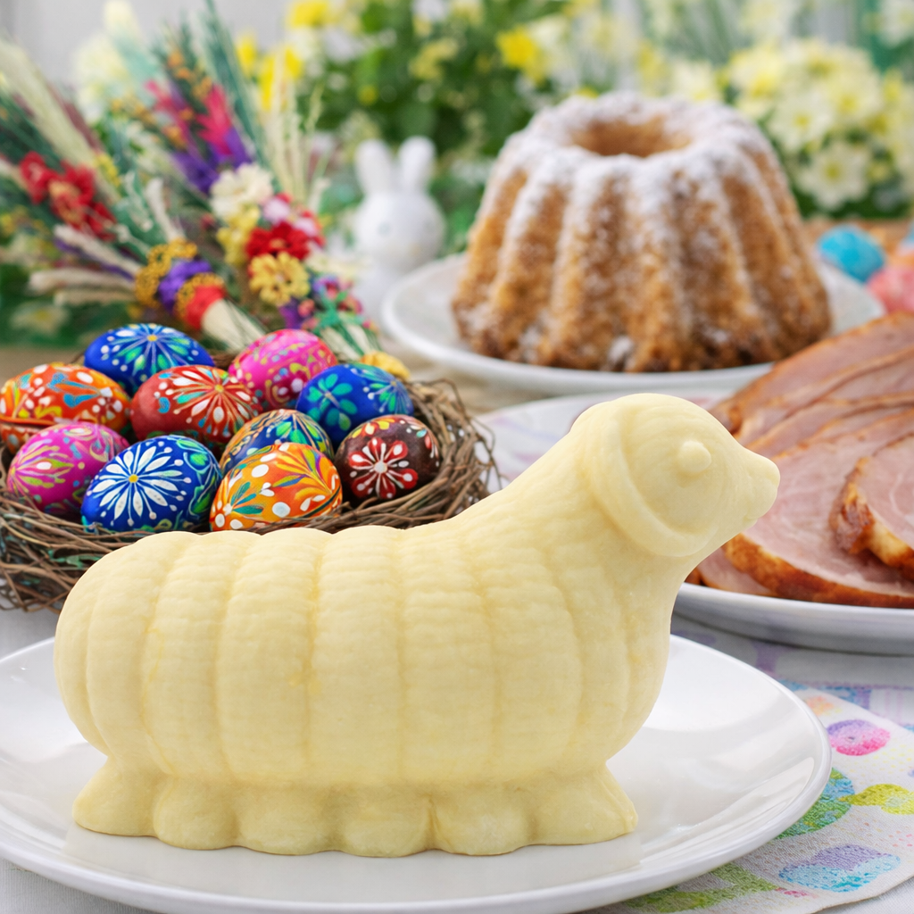 Traditional Easter Wooden Butter Lamb/Ram Mold with Detailed Horns