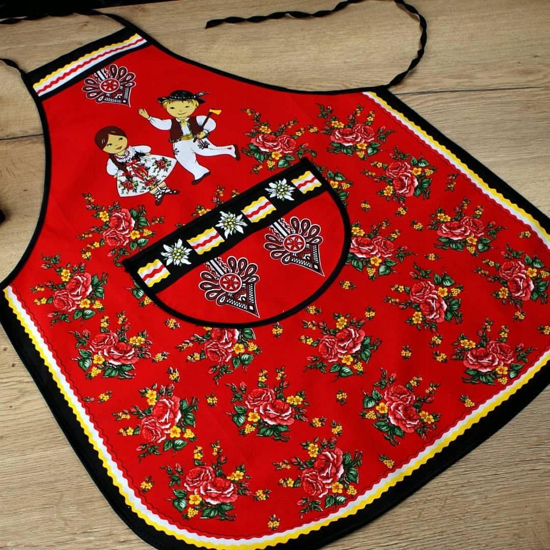 Polish Folk Art Highlander Kitchen Apron (Red)