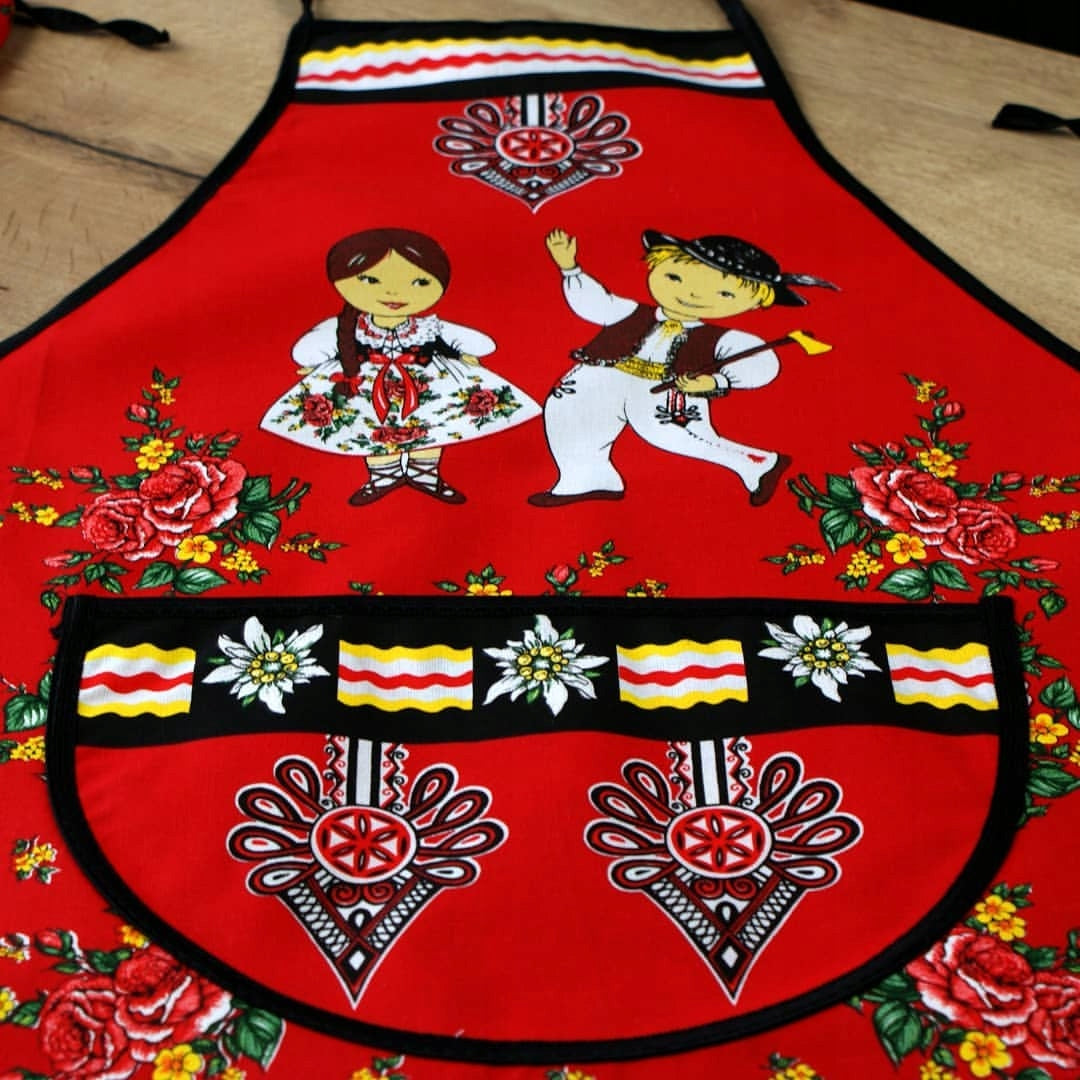 Polish Folk Art Highlander Kitchen Apron (Red)