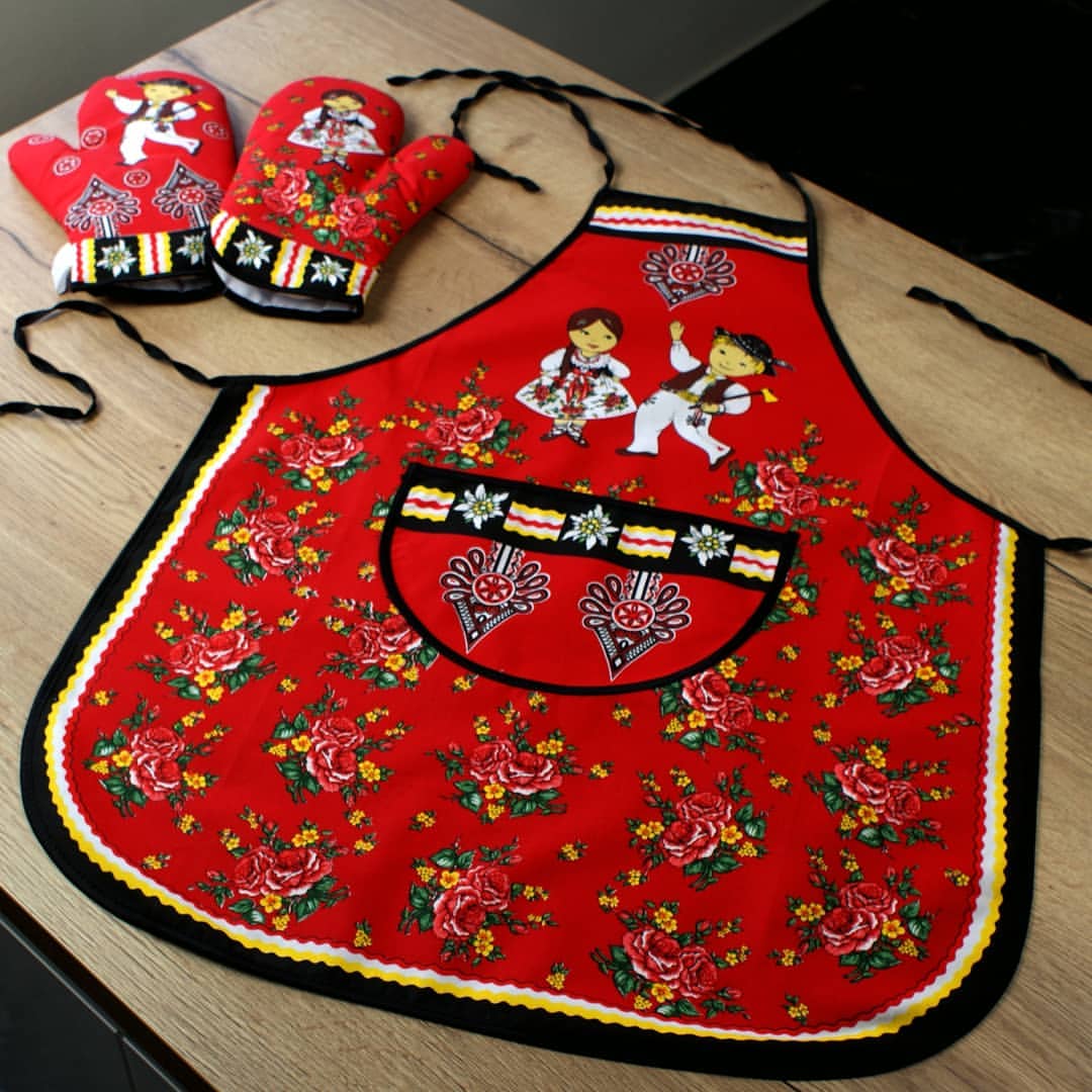 Polish Folk Art Highlander Kitchen Apron (Red)