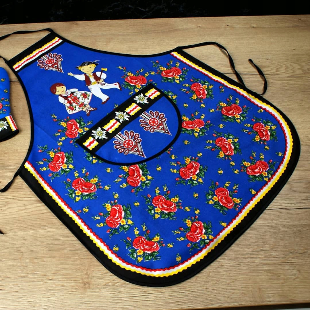 Polish Folk Art Highlander Kitchen Apron (Blue)