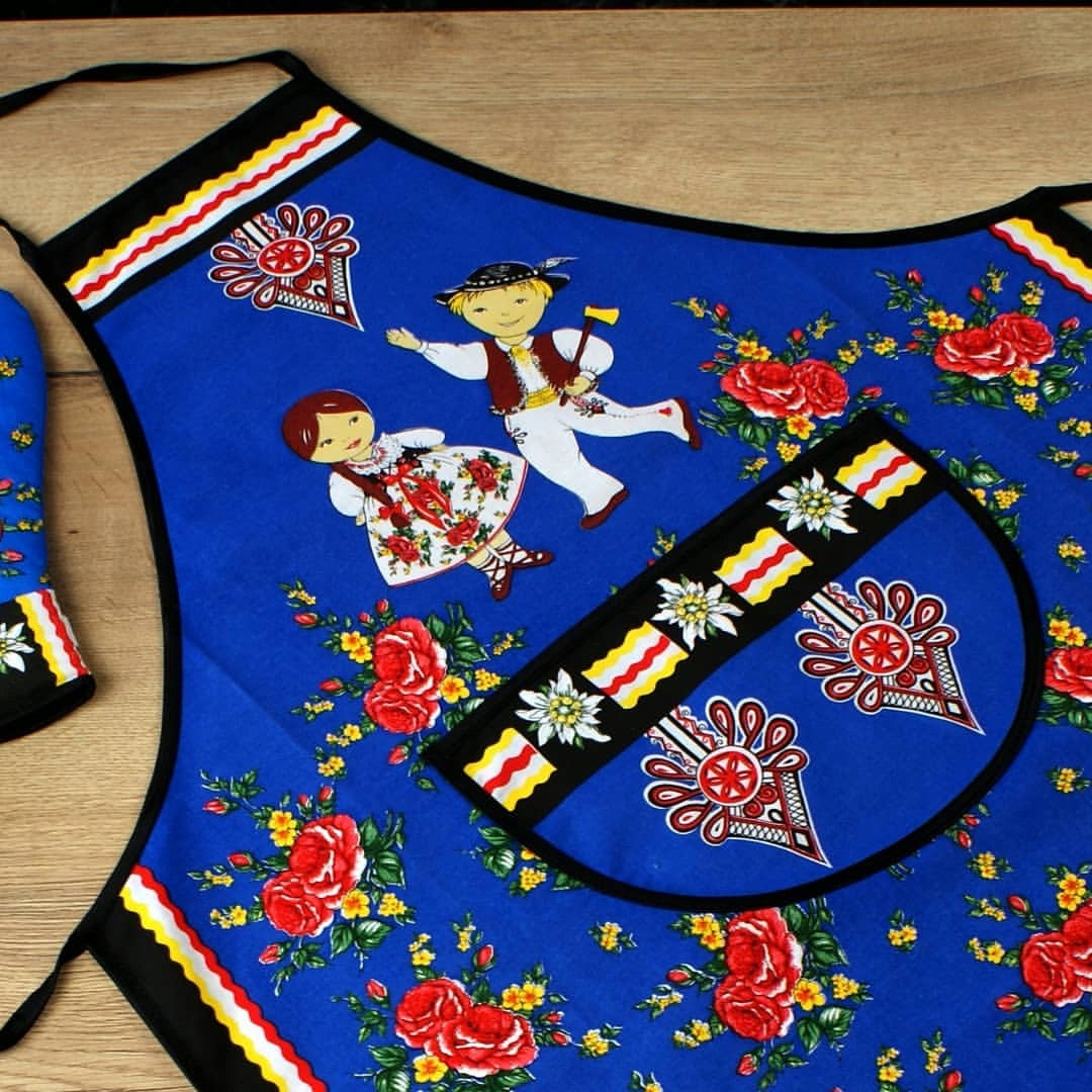 Polish Folk Art Highlander Kitchen Apron (Blue)