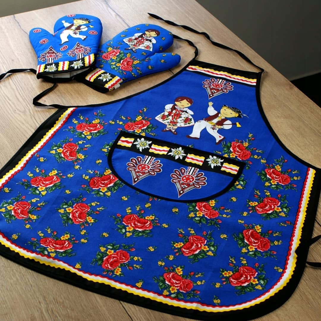 Polish Folk Art Highlander Kitchen Apron (Blue)
