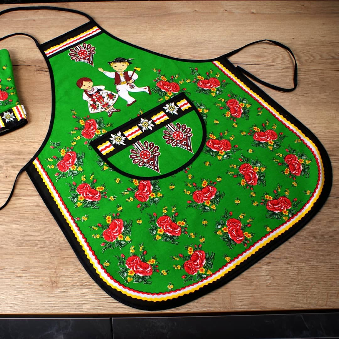 Polish Folk Art Highlander Kitchen Apron (Green)