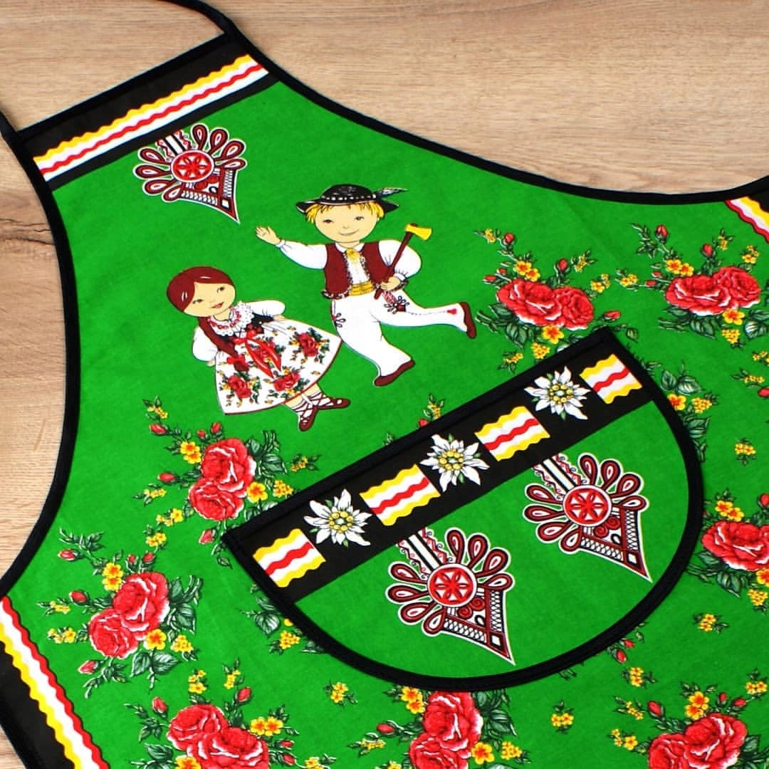Polish Folk Art Highlander Kitchen Apron (Green)