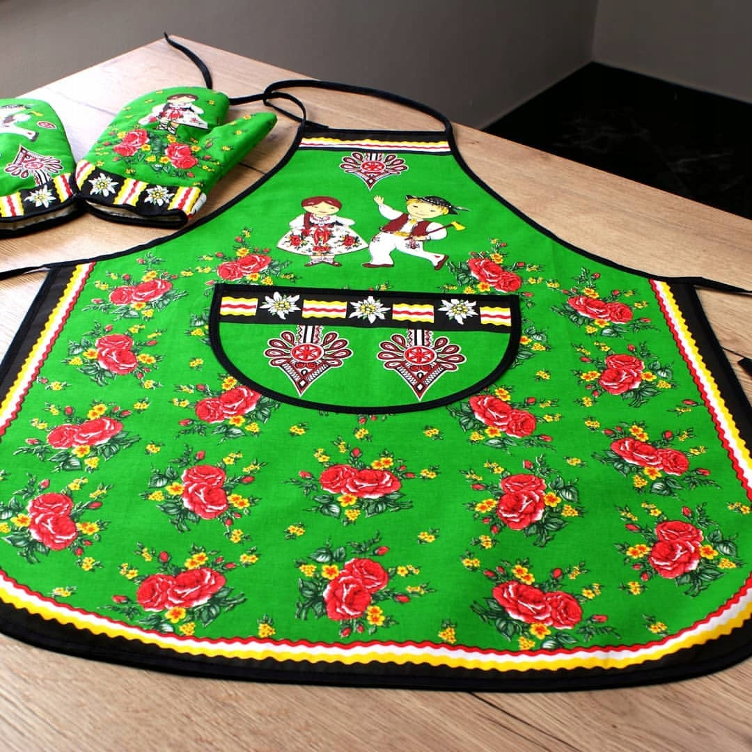 Polish Folk Art Highlander Kitchen Apron (Green)