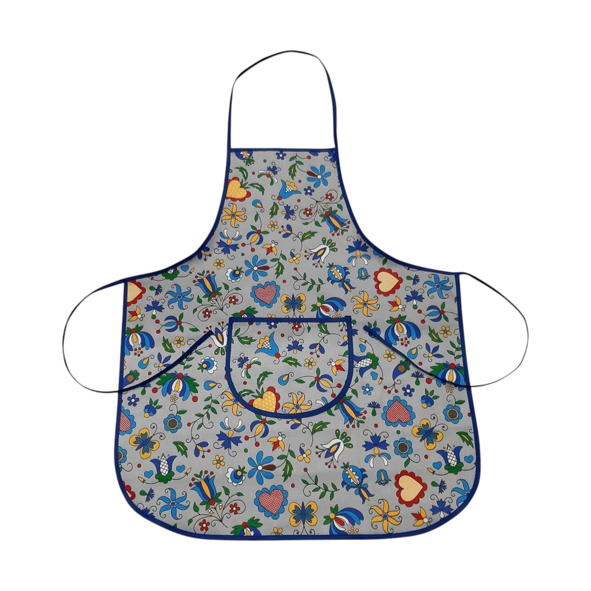 Polish Folk Art Kashubian Kitchen Apron Grey