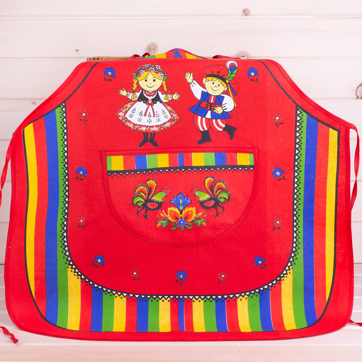 Polish Folk Art Krakow Dancers Lowicz Kitchen Apron (Red)