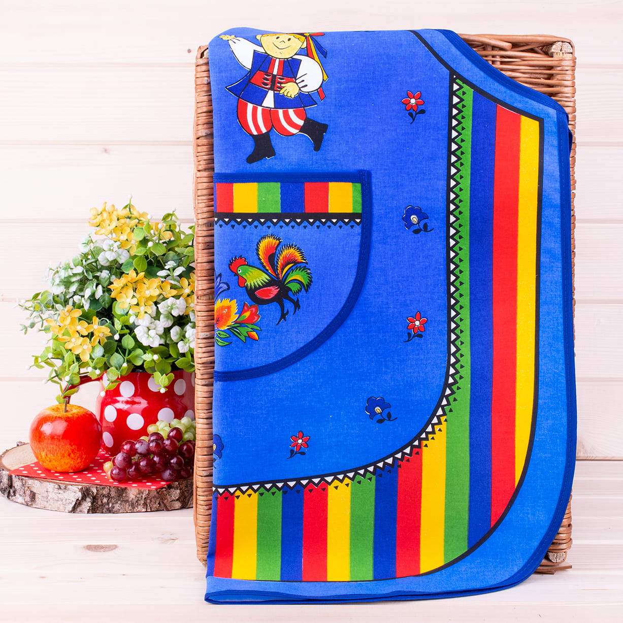 Polish Folk Art Krakow Dancers Lowicz Kitchen Apron (Blue)