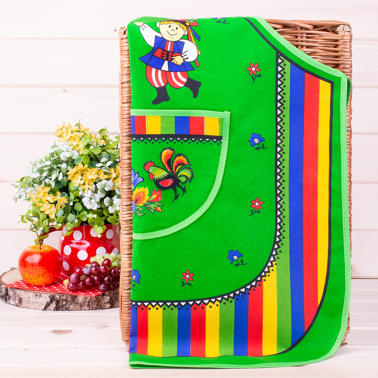 Polish Folk Art Krakow Dancers Lowicz Kitchen Apron (Green)