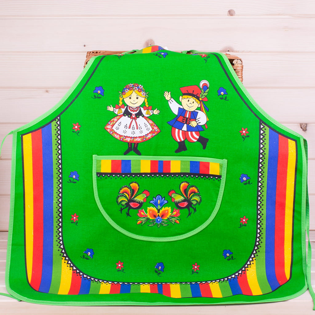 Polish Folk Art Krakow Dancers Lowicz Kitchen Apron (Green)