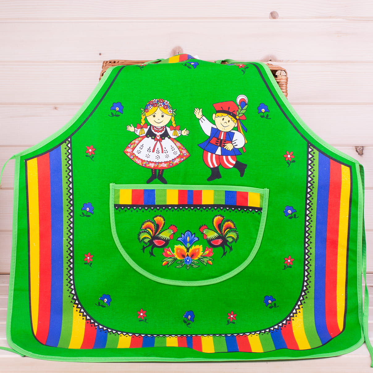 Polish Folk Art Krakow Dancers Lowicz Kitchen Apron (Green)
