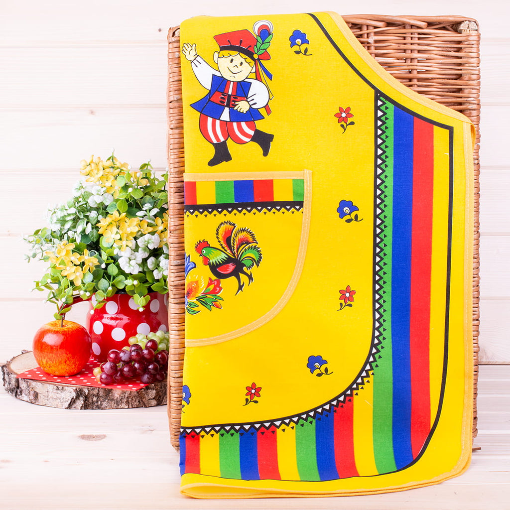 Polish Folk Art Krakow Dancers Lowicz Kitchen Apron (Yellow)