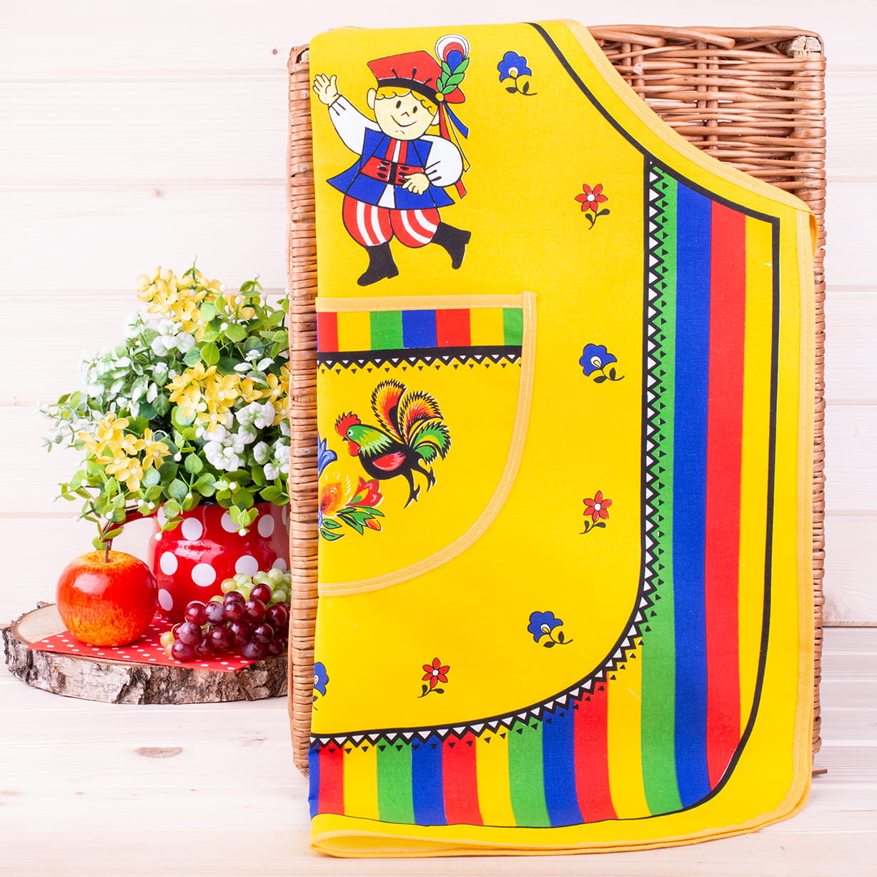 Polish Folk Art Krakow Dancers Lowicz Kitchen Apron (Yellow)
