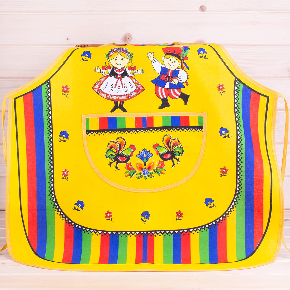Polish Folk Art Krakow Dancers Lowicz Kitchen Apron (Yellow)