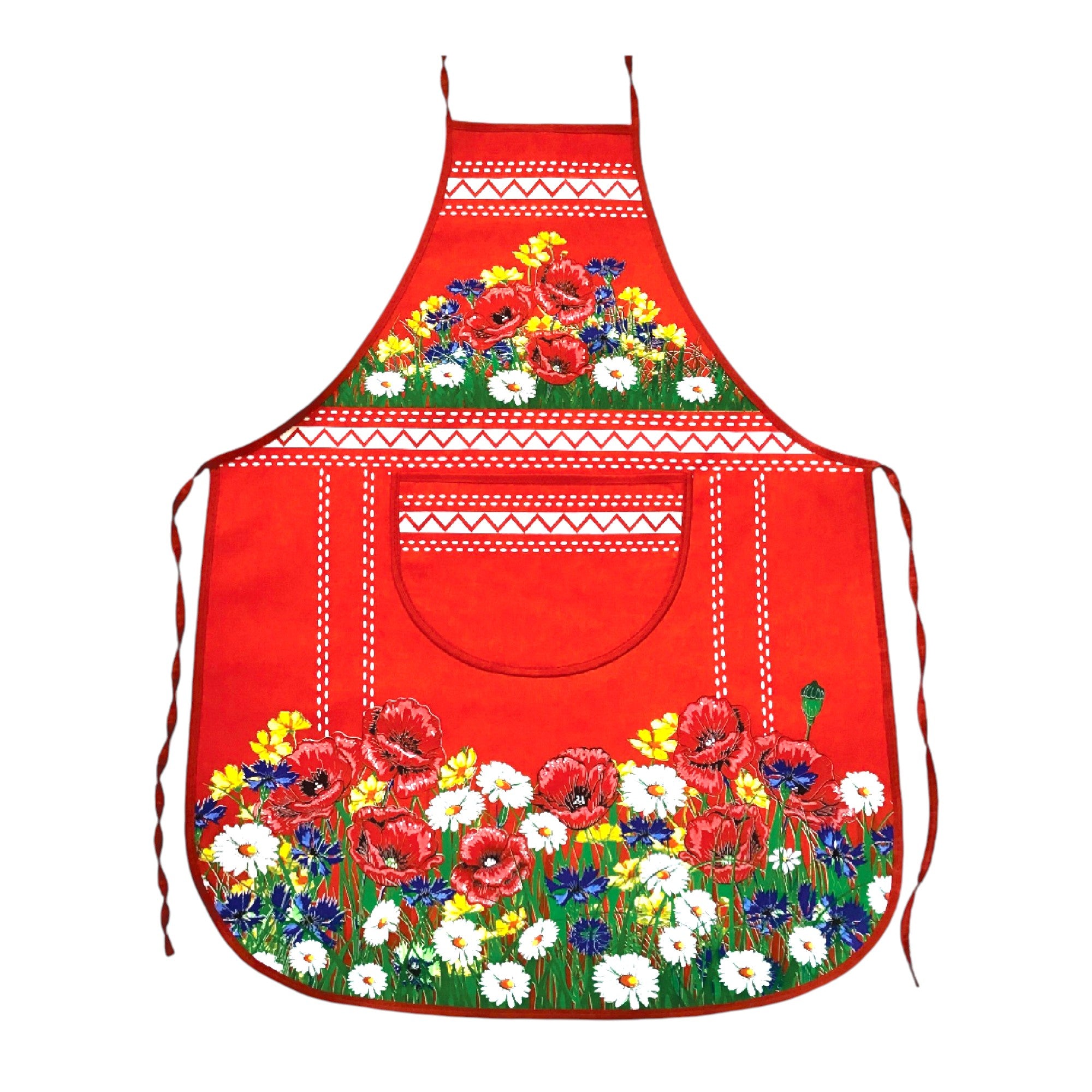 Polish Floral Kitchen Apron Poppies Wildflowers (Red)