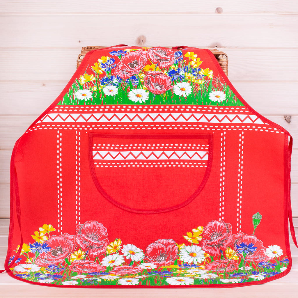 Polish Floral Kitchen Apron Poppies Wildflowers (Red)