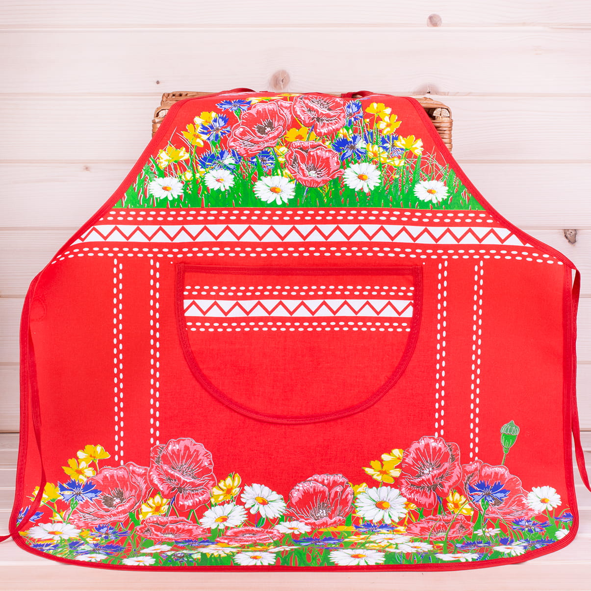 Polish Floral Kitchen Apron Poppies Wildflowers (Red)