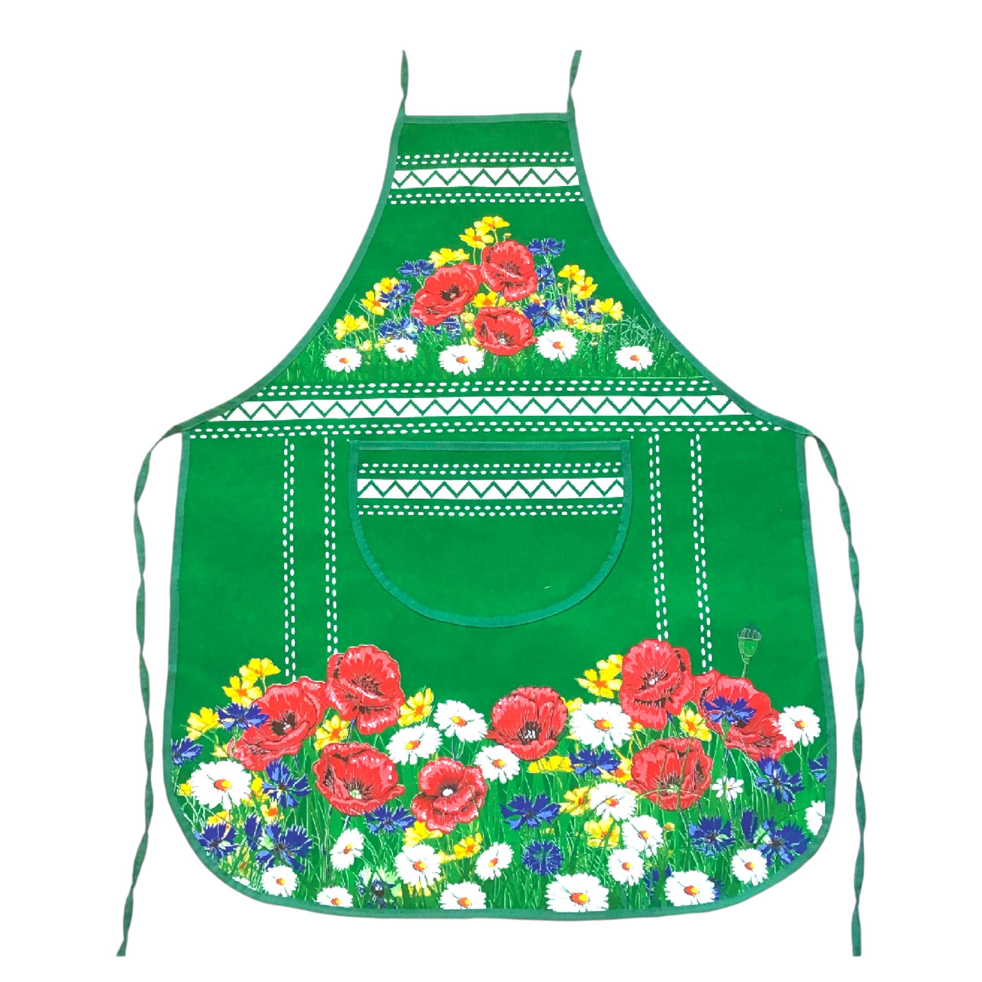 Polish Floral Kitchen Apron Poppies Wildflowers (Green)
