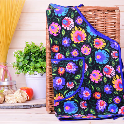 Polish Folk Art Lowicz Flowers Kitchen Apron (Black)