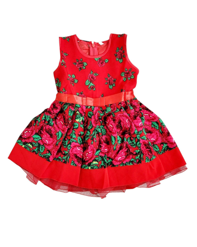 Handmade Baby Girl Toddler Polish Floral Folk Art Dress, Red S (3-4 Years)