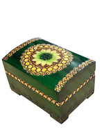 Polish Folk Floral Wooden Box with Brass Inlays, Green 6.2