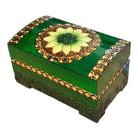 Polish Folk Floral Wooden Box with Brass Inlays, Green 5