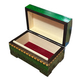 Polish Folk Floral Wooden Box with Brass Inlays, Green 5"x 3"x2.75"