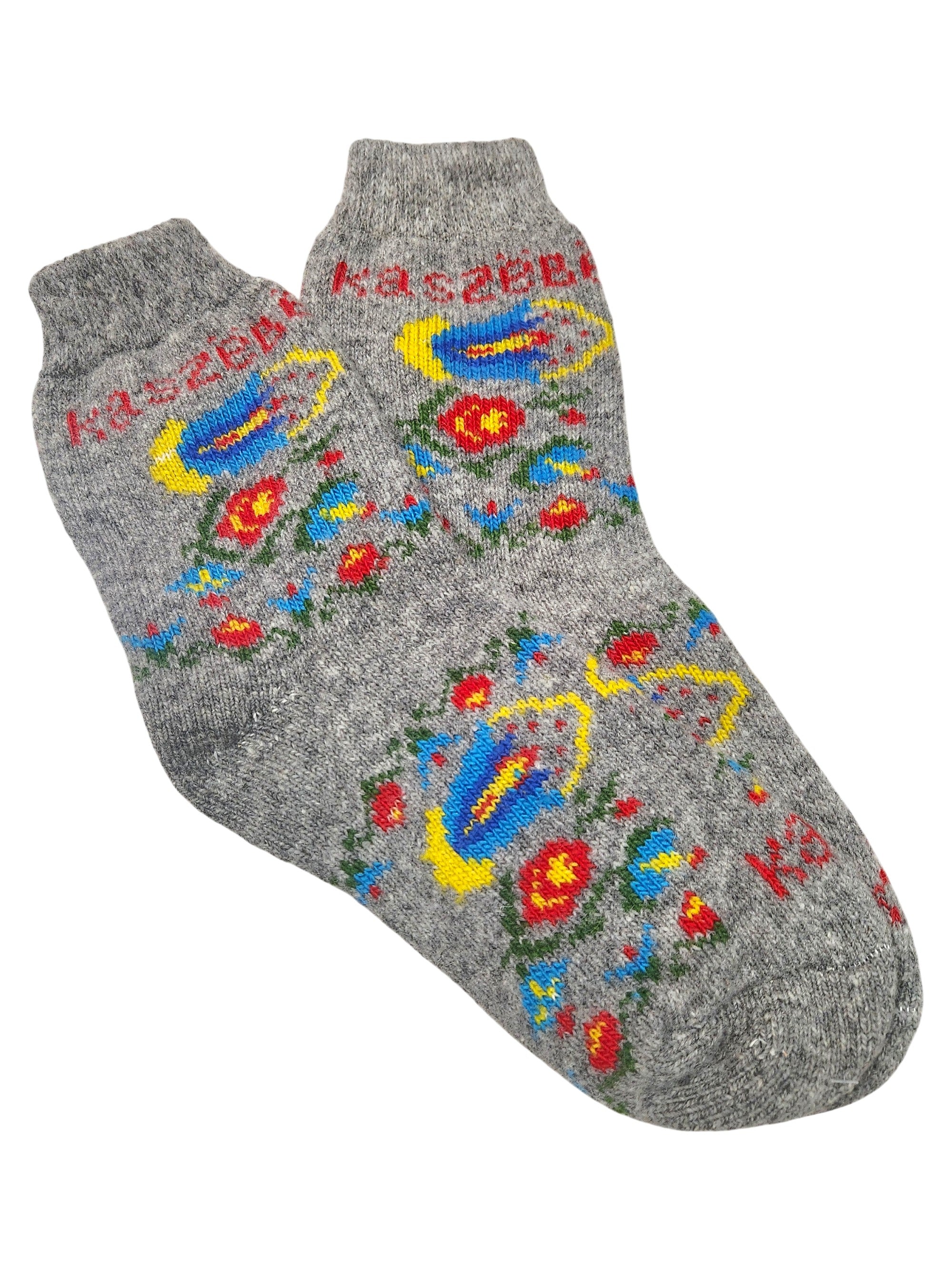 Men Polish Folk Art KASZEBE Wool Socks, Grey Wide