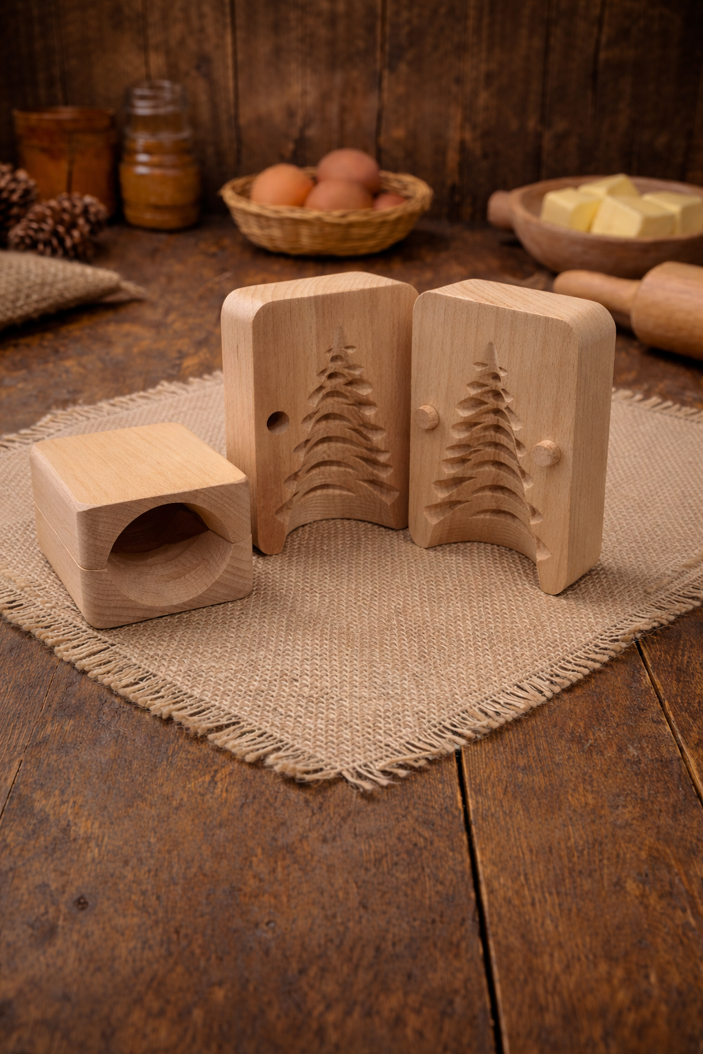 Traditional Christmas Tree Wooden Butter Mold