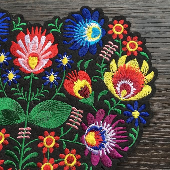 Large Polish Folk Art Heart Iron on Sew on Patch