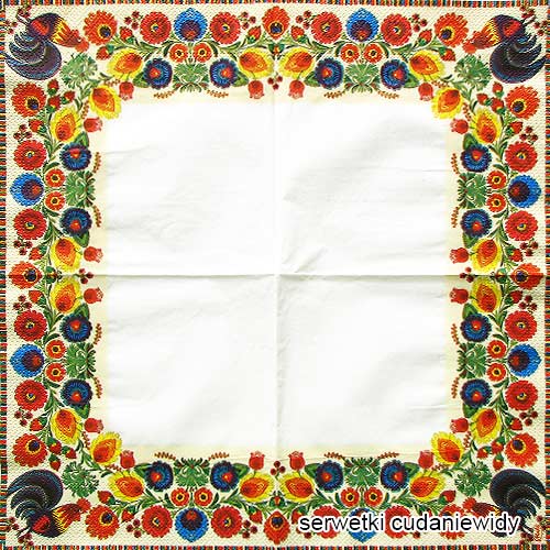 Polish Roosters Lowicz Folk Art Luncheon Napkins, Set of 20