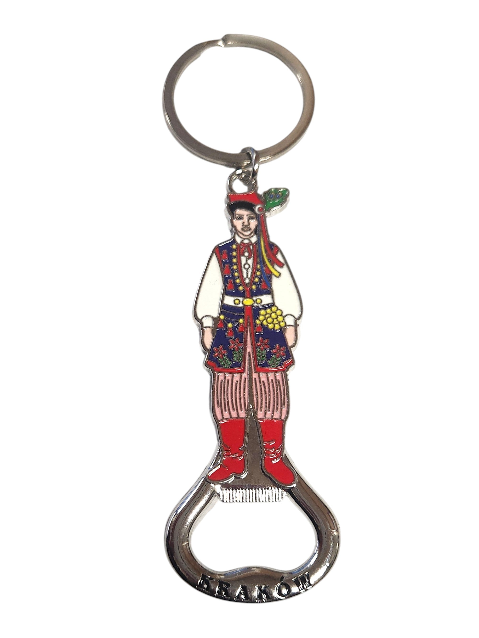 Krakow Male Folk Dancer Metal Bottle Opener Keychain, Krakowiak