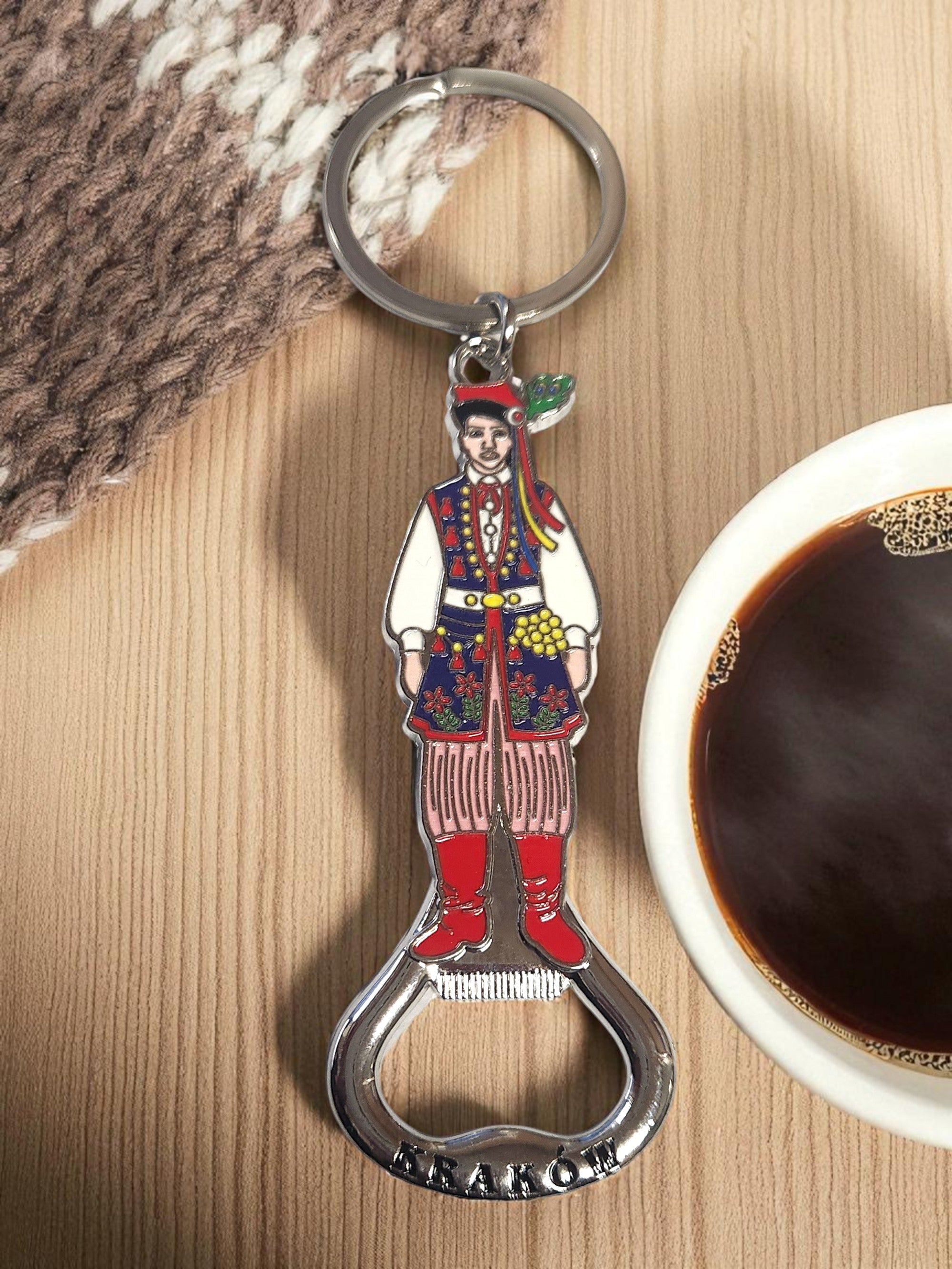 Krakow Male Folk Dancer Metal Bottle Opener Keychain, Krakowiak