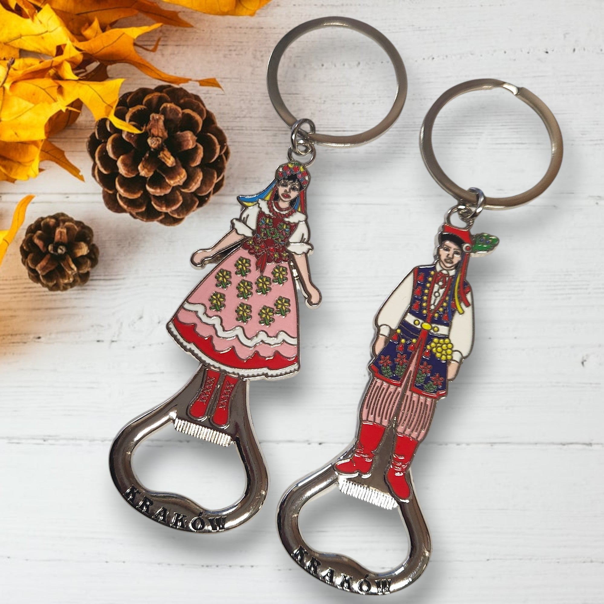 Krakow Male Folk Dancer Metal Bottle Opener Keychain, Krakowiak