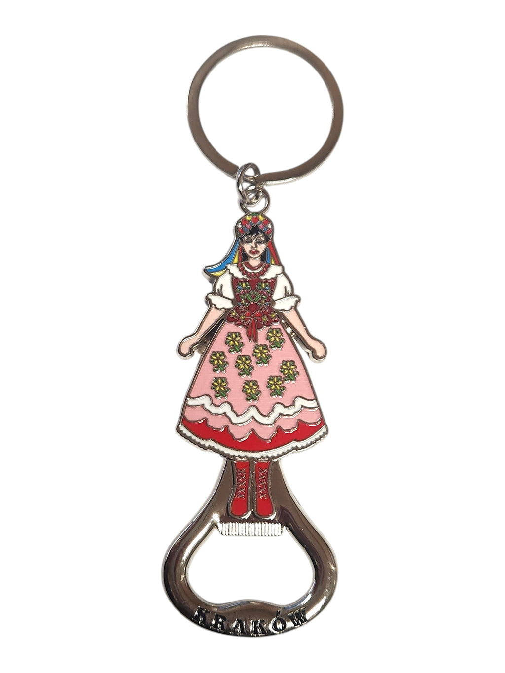 Krakow Female Folk Dancer Metal Bottle Opener Keychain, Krakowianka