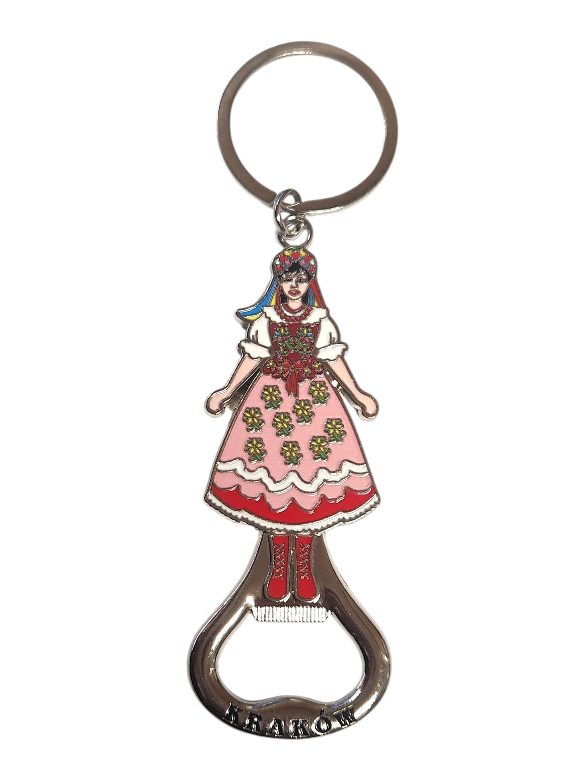 Krakow Female Folk Dancer Metal Bottle Opener Keychain, Krakowianka