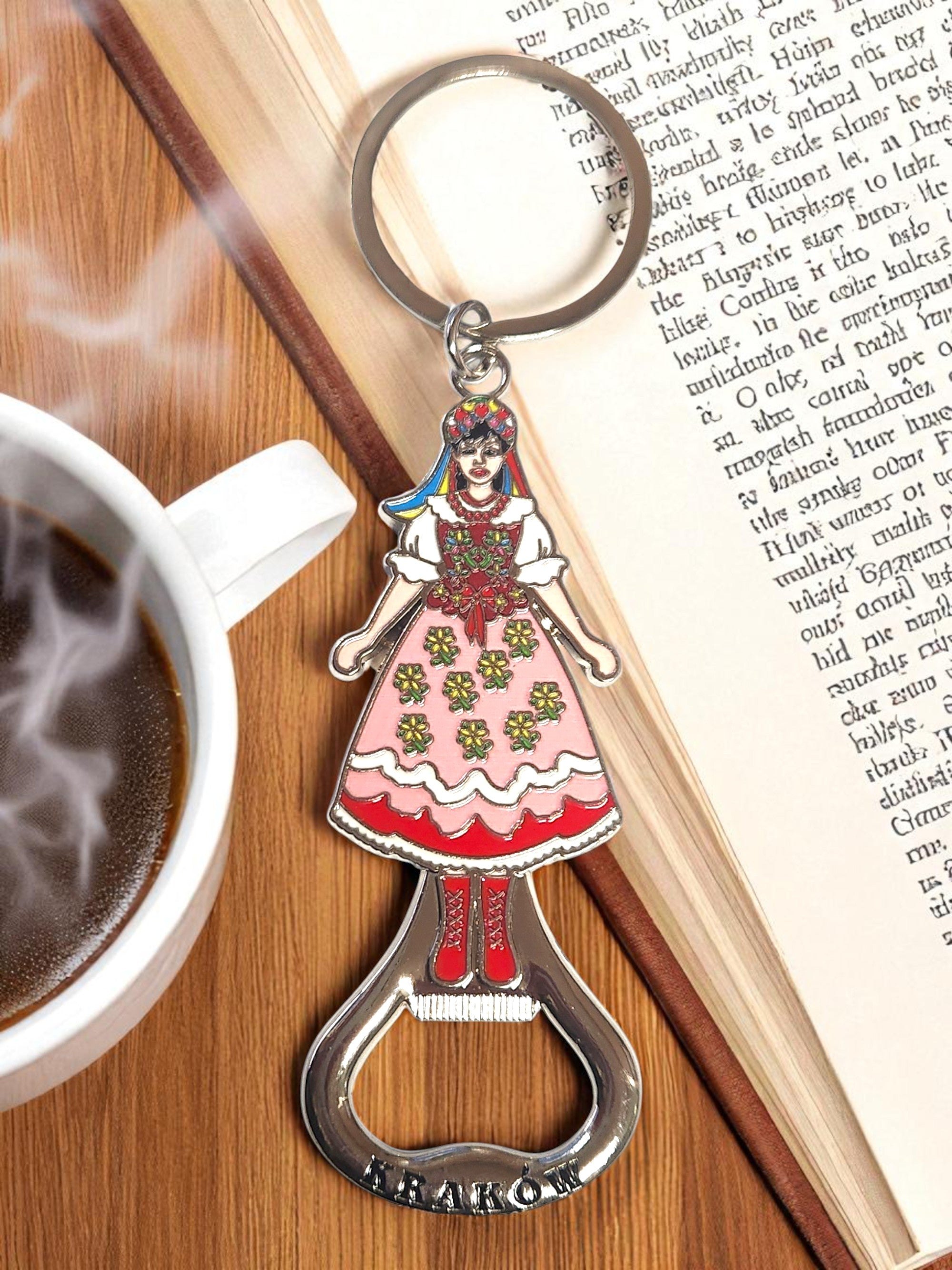 Krakow Female Folk Dancer Metal Bottle Opener Keychain, Krakowianka
