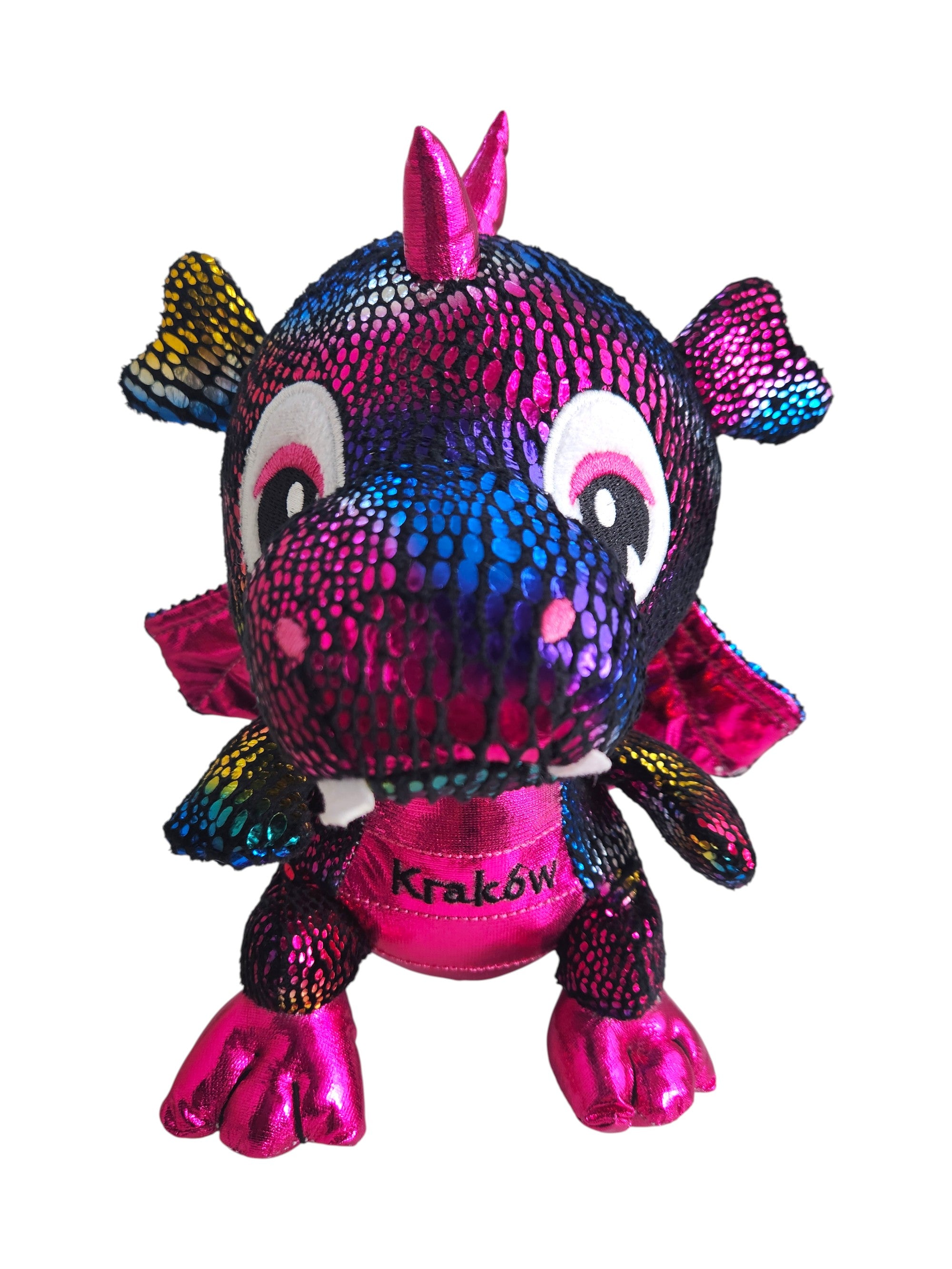Medium Poland Krakow Wawel Dragon Plush Toy, Black Rainbow 10"