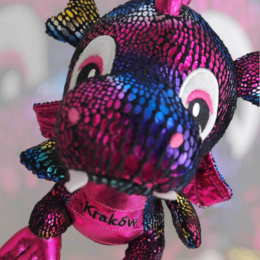 Medium Poland Krakow Wawel Dragon Plush Toy, Black Rainbow 10"