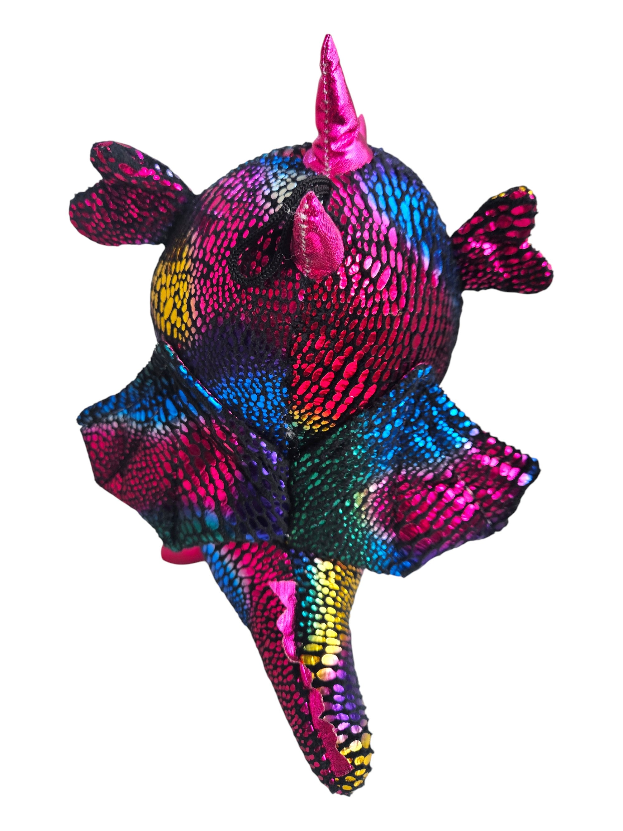Medium Poland Krakow Wawel Dragon Plush Toy, Black Rainbow 10"
